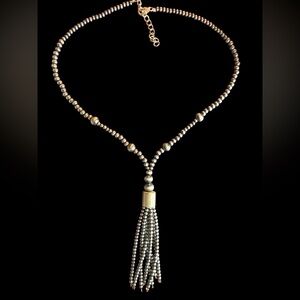 Sterling Silver Desert Pearl Style Tassel Necklace Oxidized 16-18in